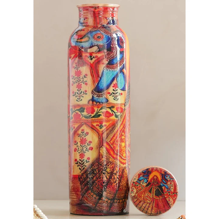Tamba Bottle with Rajasthani Meena 'Padharo Mhare Desh' Design – 900 ML