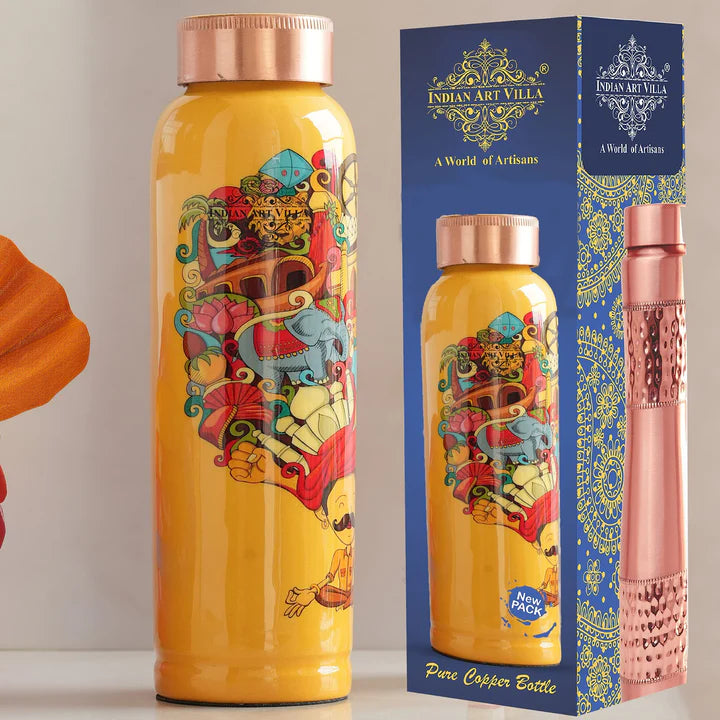 Tamba Bottle with Rajasthani Meena 'Padharo Mhare Desh' Design – 900 ML