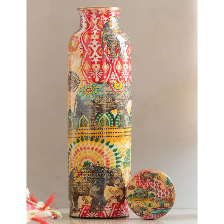 Tamba Bottle with Rajasthani Meena 'Padharo Mhare Desh' Design – 900 ML