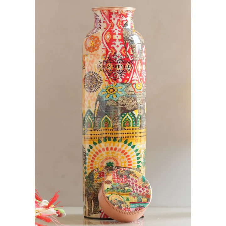 Tamba Bottle with Rajasthani Meena 'Padharo Mhare Desh' Design – 900 ML
