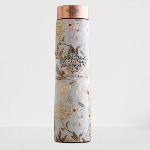 Pure Copper Water Bottle with Pyramid Shape Gold Print Design, 800 ML