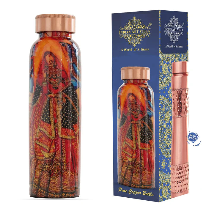 Tamba Bottle with Rajasthani Meena 'Padharo Mhare Desh' Design – 900 ML