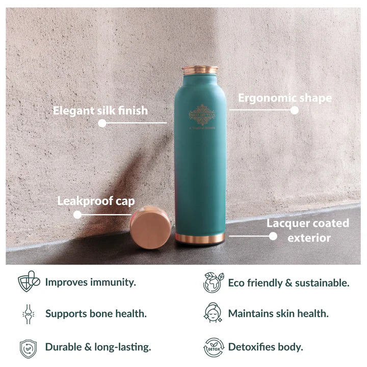 Pure Copper Water Bottle with Soft Silk Finish Color-900 ML