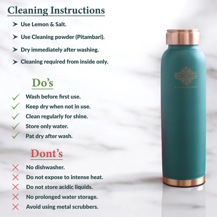 Pure Copper Water Bottle with Soft Silk Finish Color-900 ML