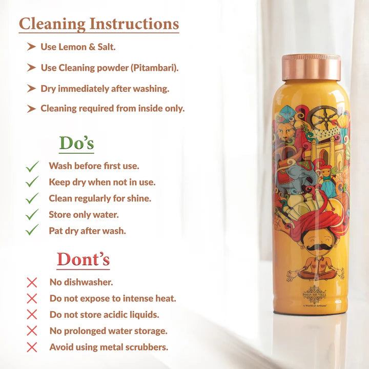 Tamba Bottle with Rajasthani Meena 'Padharo Mhare Desh' Design – 900 ML