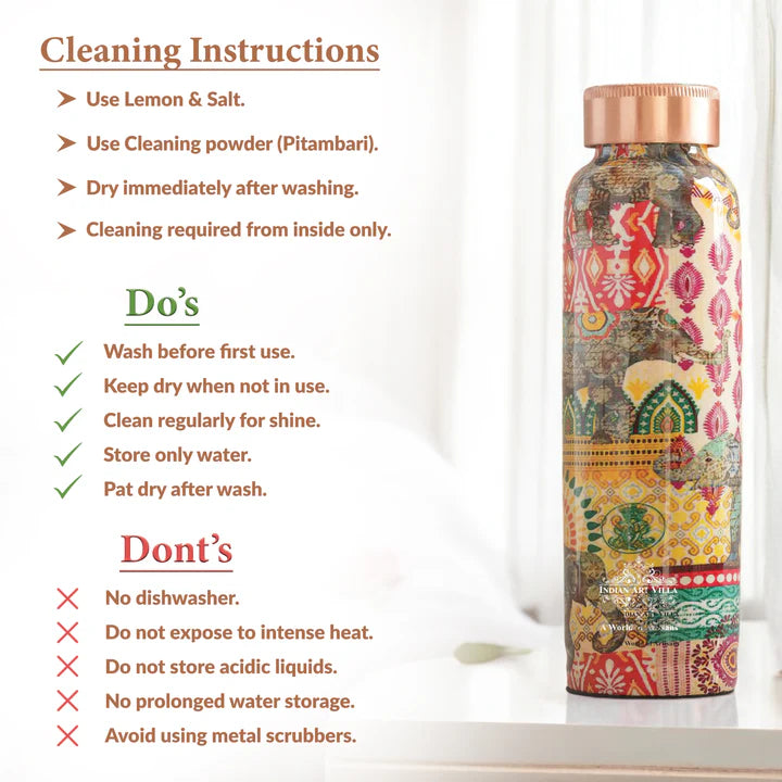 Tamba Bottle with Rajasthani Meena 'Padharo Mhare Desh' Design – 900 ML