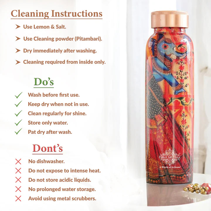 Tamba Bottle with Rajasthani Meena 'Padharo Mhare Desh' Design – 900 ML