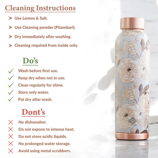Pure Copper Water Bottle with Different Gold Print Designs, 900 ML