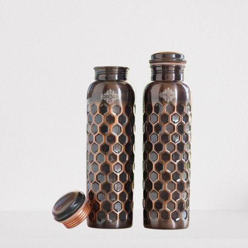 Antique Diamond Design Pure Copper Water Bottle -900ML - HoneyComb