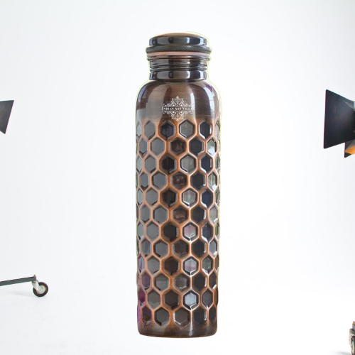 Antique Diamond Design Pure Copper Water Bottle -900ML - HoneyComb