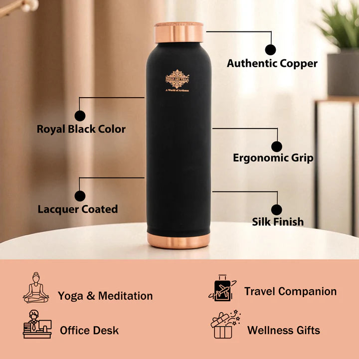 Pure Copper Water Bottle with Soft Silk Finish Color-900 ML