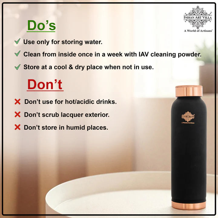 Pure Copper Water Bottle with Soft Silk Finish Color-900 ML