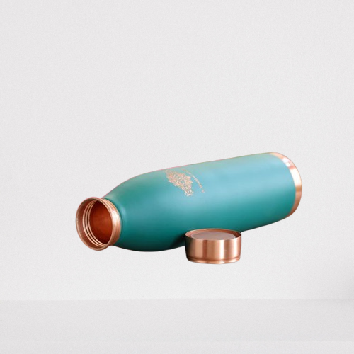 Pure Copper Bottle with Lacquer Coated Silk Finish Design, 900 ML